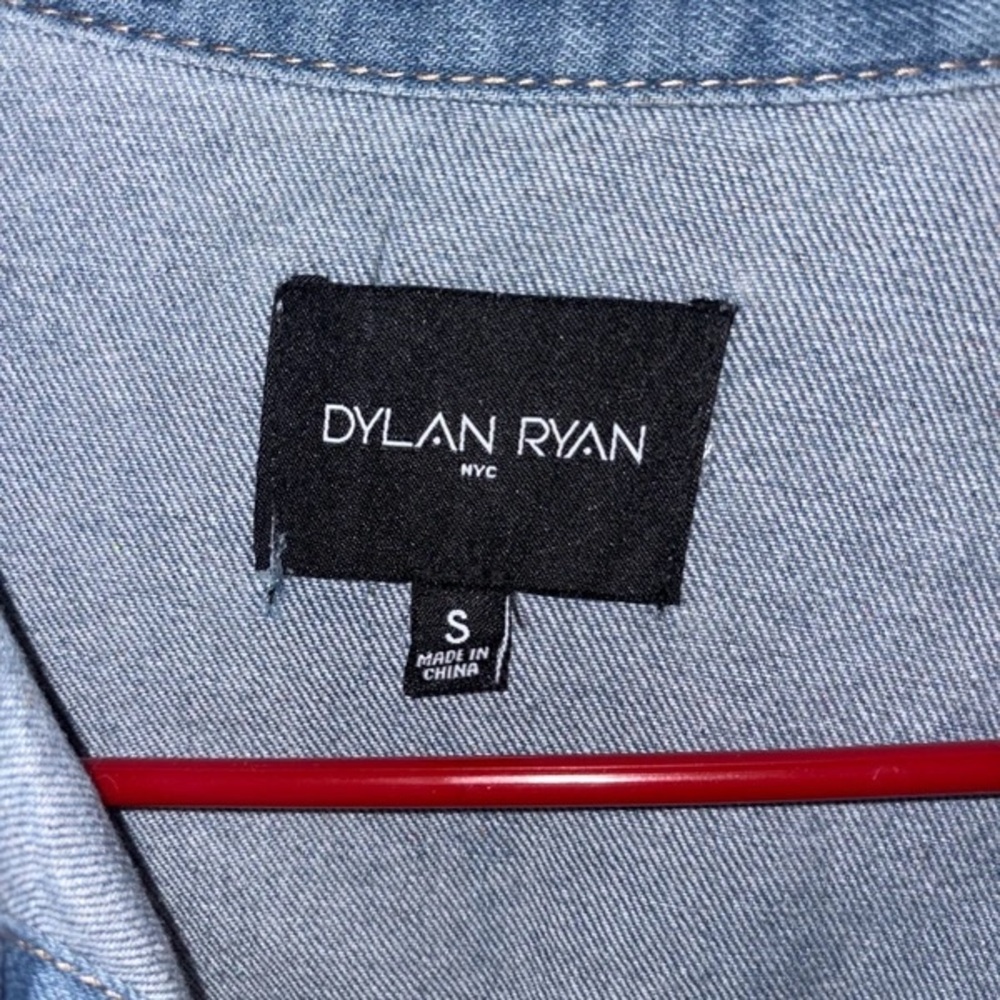 Dylan Kain Light Blue Rhinestone Argyle Cropped Jean Jacket - Picture 3 of 5